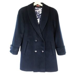 ALORNA vintage navy blue double breasted long wool blend coat size XL
